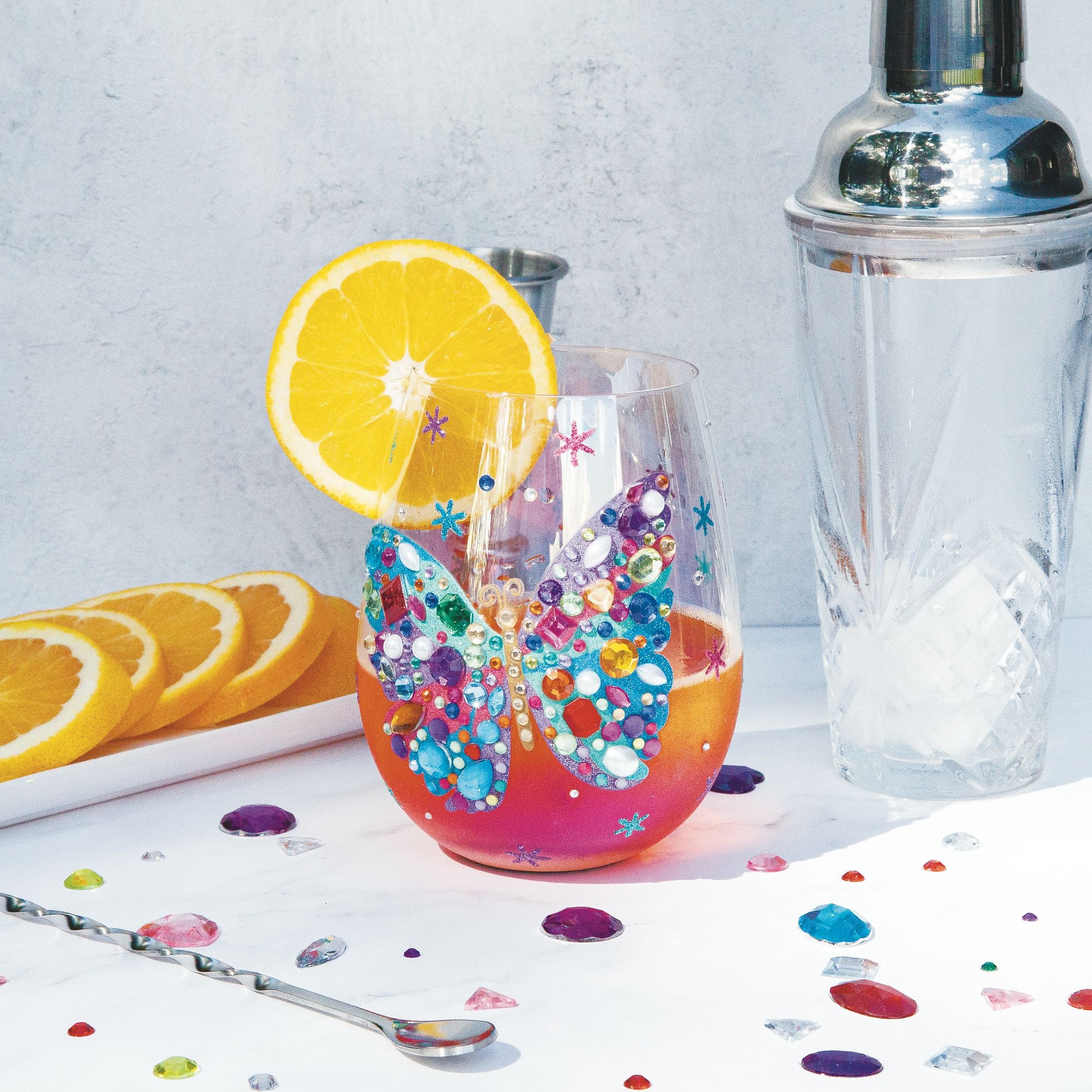 Bejewelled Butterfly Stemless Glass - Image 2
