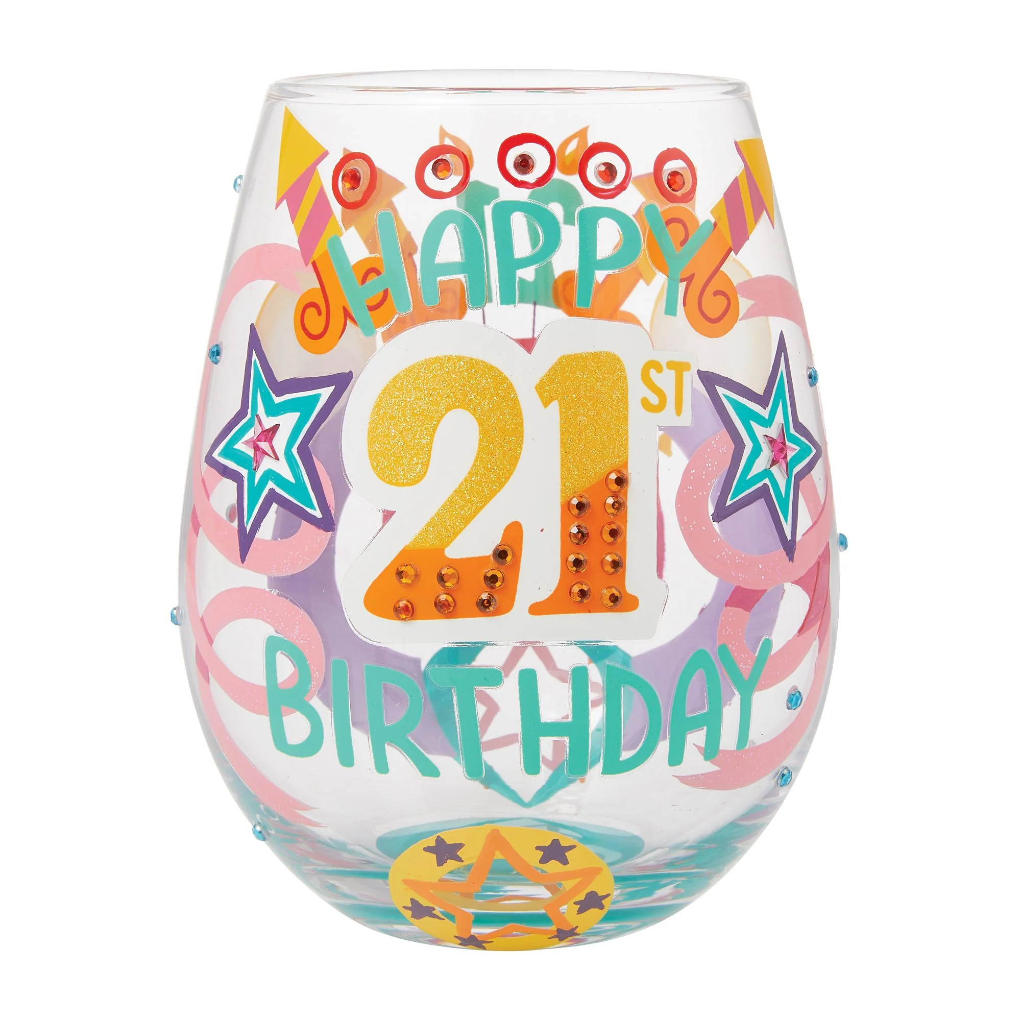 Happy 21st Birthday Stemless Wine Glass by Lolita