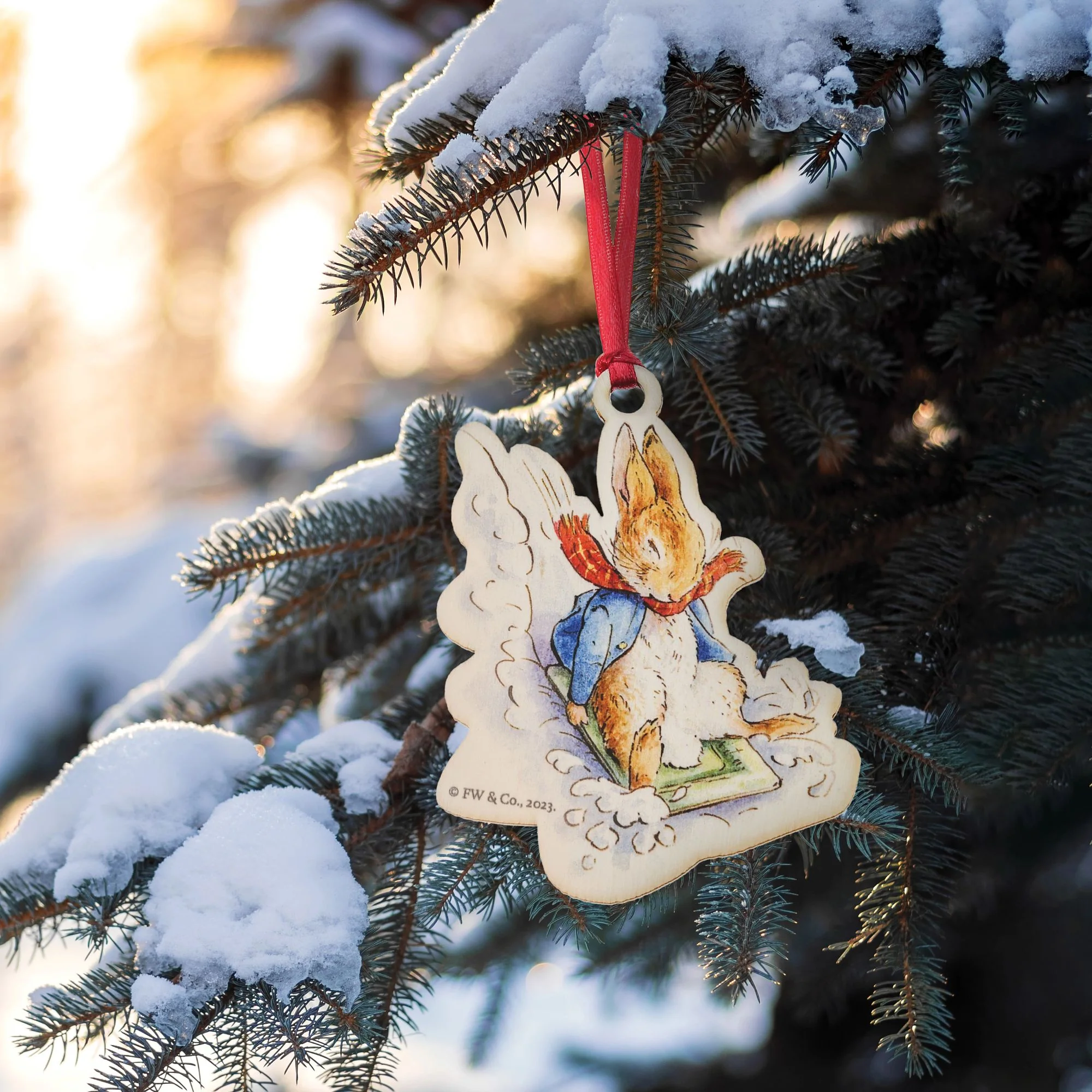 Peter Rabbit Sledging at Christmas Wooden Hanging Ornament - Image 2