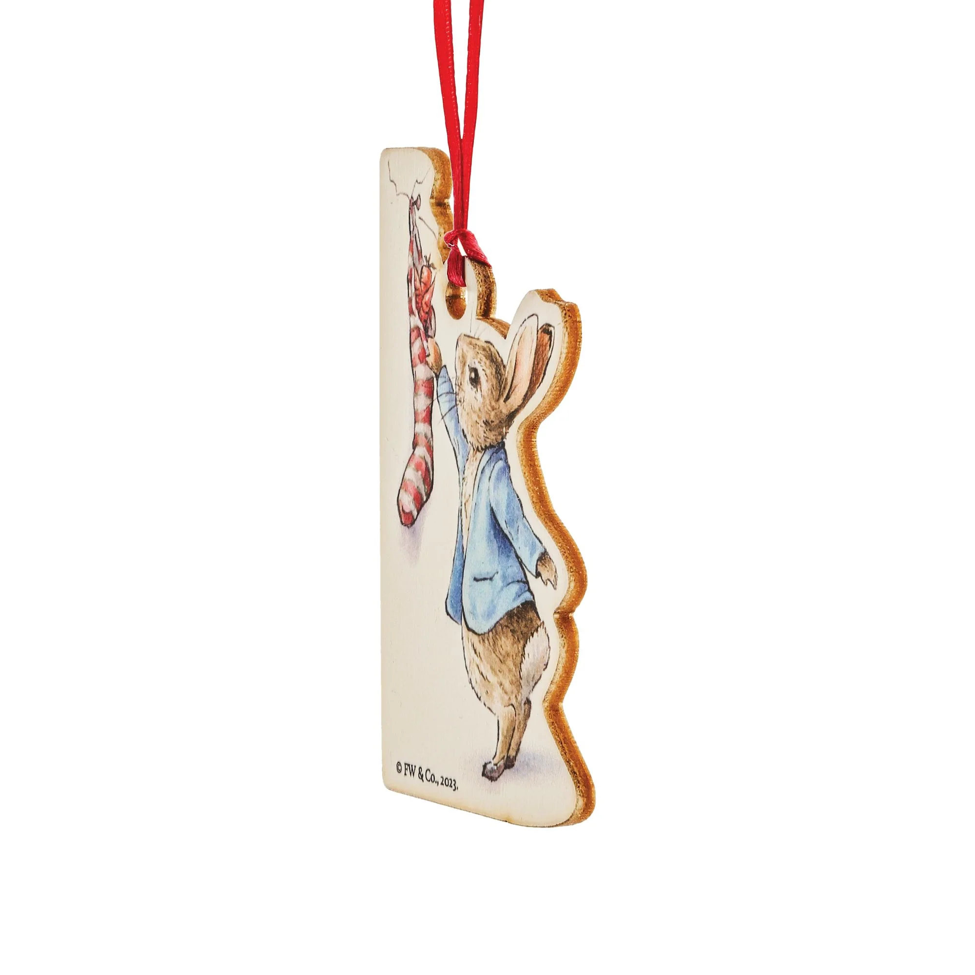 Peter Rabbit with Christmas Stocking Wooden Hanging Ornament - Image 2