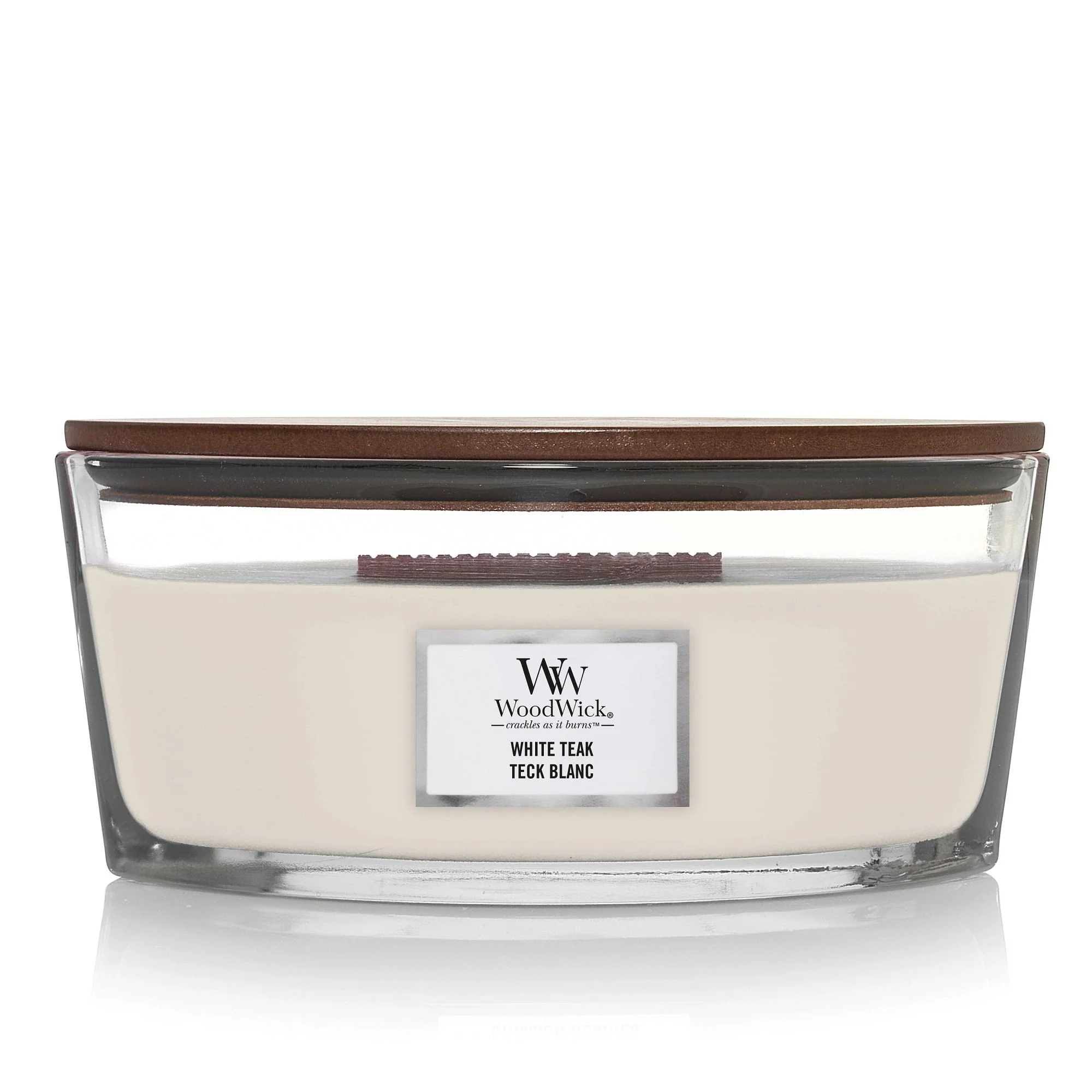 White Teak Ellipse Wood Wick Candle