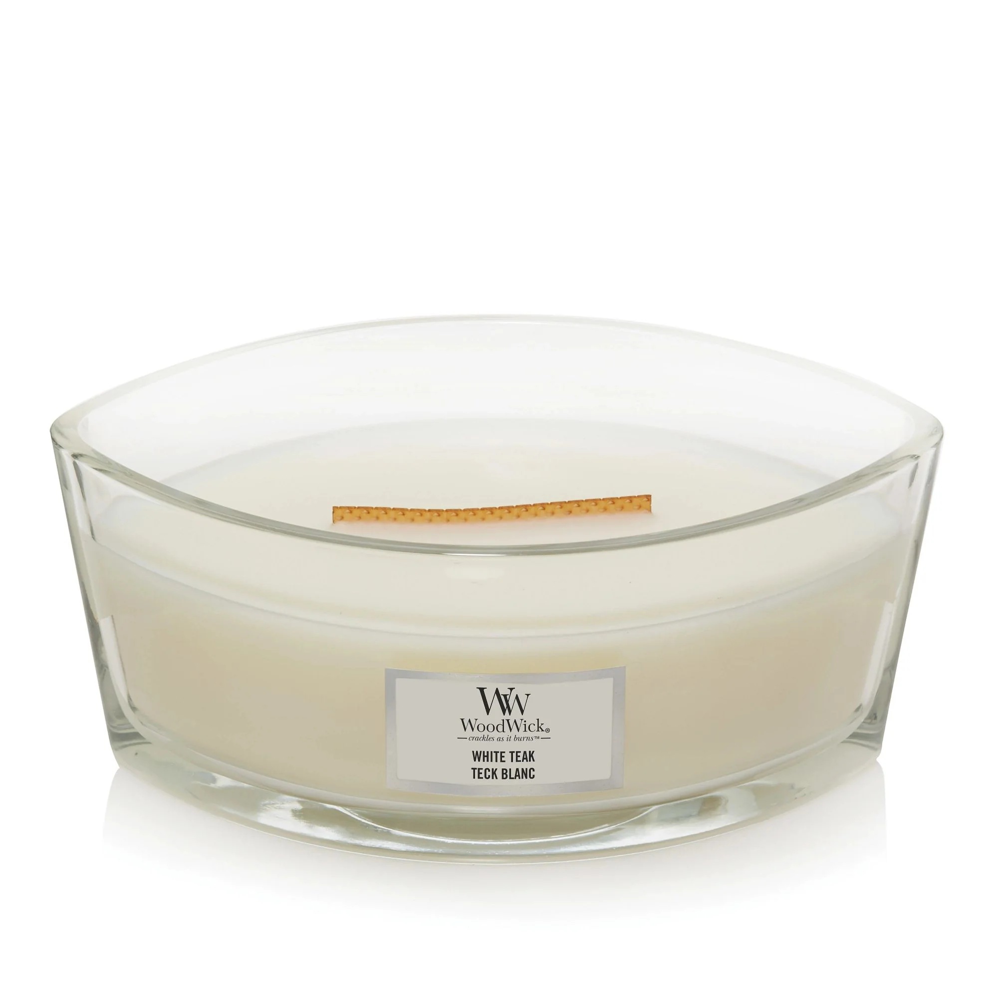 White Teak Ellipse Wood Wick Candle - Image 3