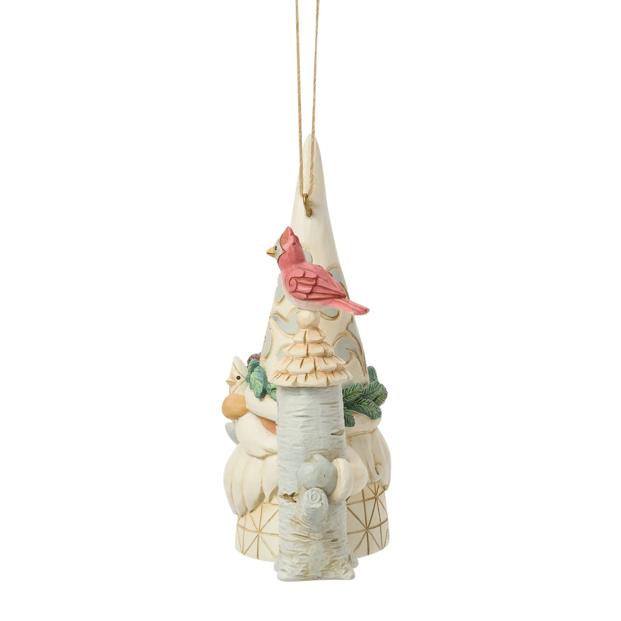 White Woodland Gnome with Birdhouse Hanging Ornament - Image 2