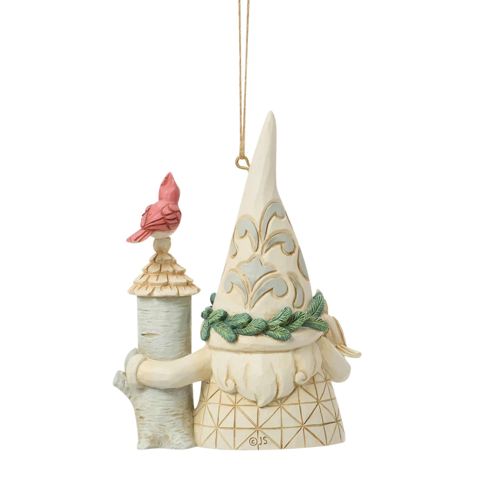 White Woodland Gnome with Birdhouse Hanging Ornament - Image 3